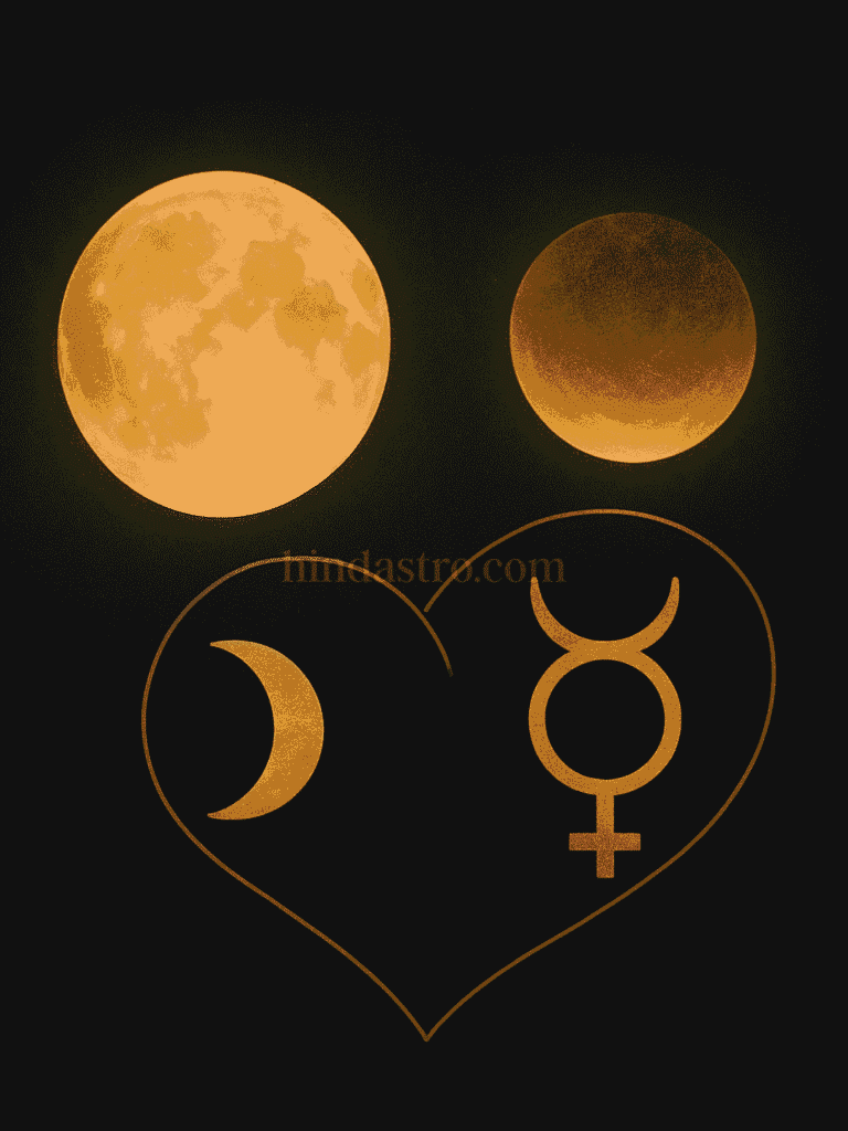 "Moon and Mercury symbols showing emotional bonding and communication in relationships."