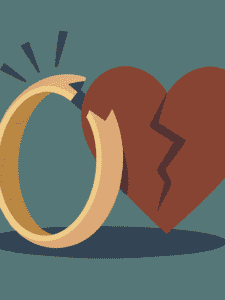 टूटी हुई अंगूठी और दरार वाला दिल दर्शाती भावनात्मक छवि।