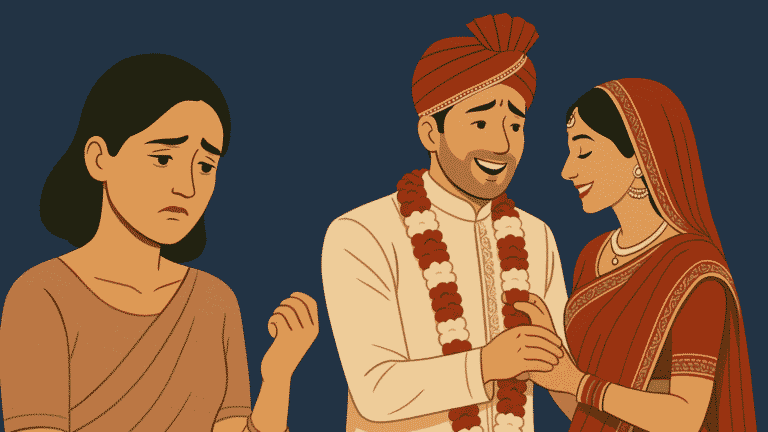 एक व्यक्ति की परछाई और सामने नवांश से दिखने वाला दूसरा विवाह संकेत, आध्यात्मिक पृष्ठभूमि के साथ।