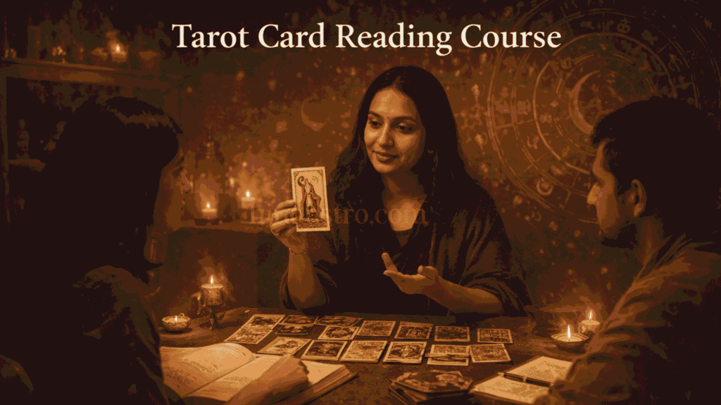 A structured tarot reading session demonstrating how tarot card knowledge is applied professionally for guidance, clarity, and career development.