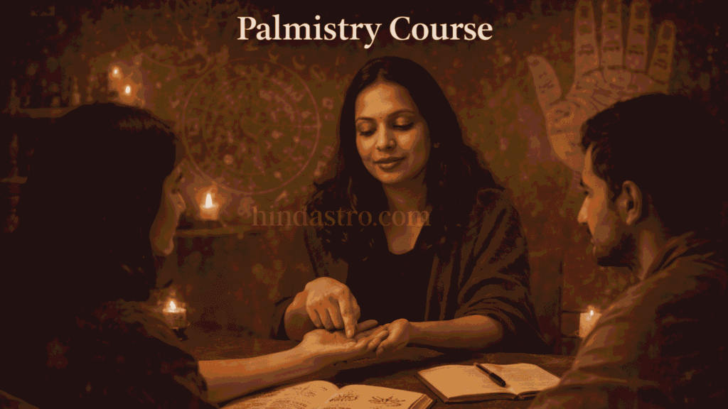 A palmistry expert teaching students how to analyze palm lines and hand structure during a professional palm reading session.