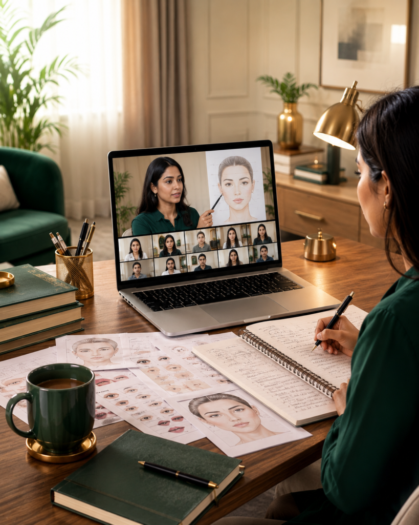 Student attending a live Online Face Reading Course with practical face analysis training