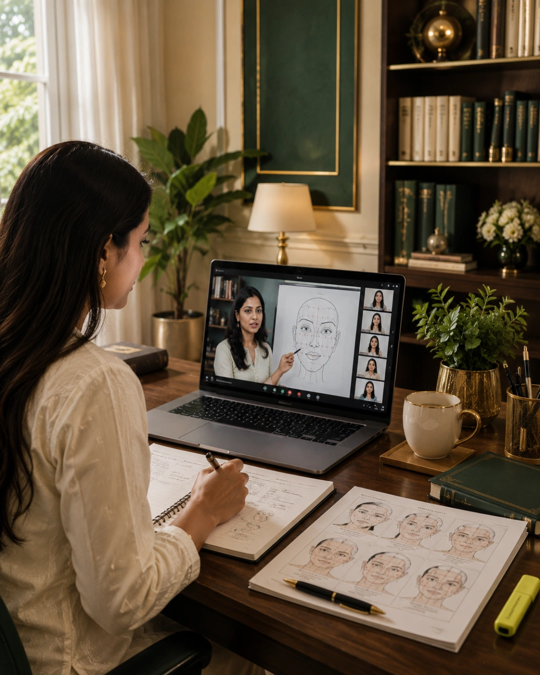 Student attending an Online Face Reading Course through a live interactive class