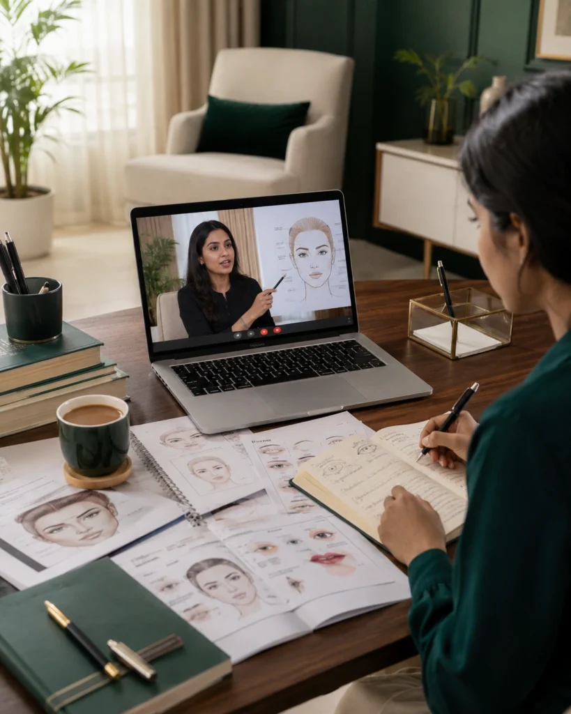 Student learning facial analysis in an Online Face Reading Course through live classes
