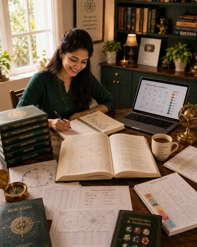 Student learning the Vedic Astrology Course curriculum through structured online classes
